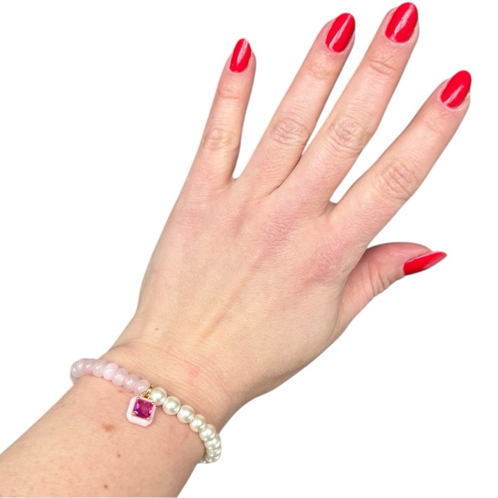 kate spade Pink Pearl Beaded Bracelet with Fuchsia Charm - Picture 3 of 10